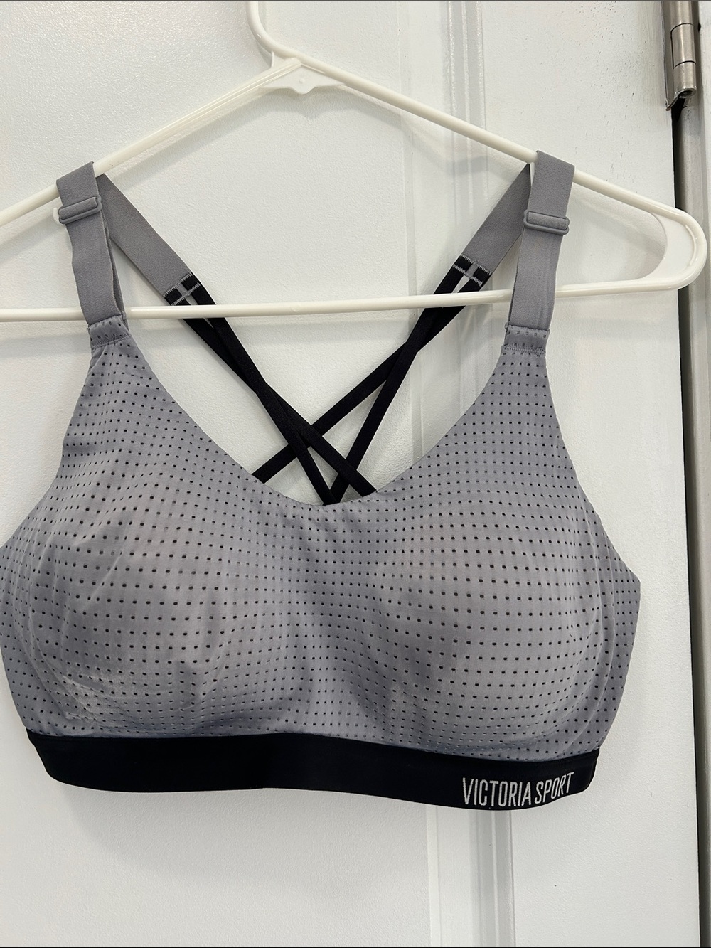 Victoria's Secret Gray Perforated Strappy Sports Bra with Black Band